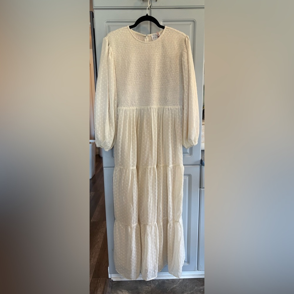 Dainty Jewells “Handwritten From the Heart” textured maxi cream dress